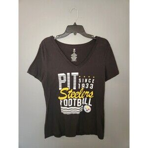 NFL Team Apparel T-Shirt Women's L‎ Black S/S Pittsburgh Steelers V-Neck Cotton
